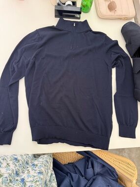 Reiss Navy Zip-Front Knit Top